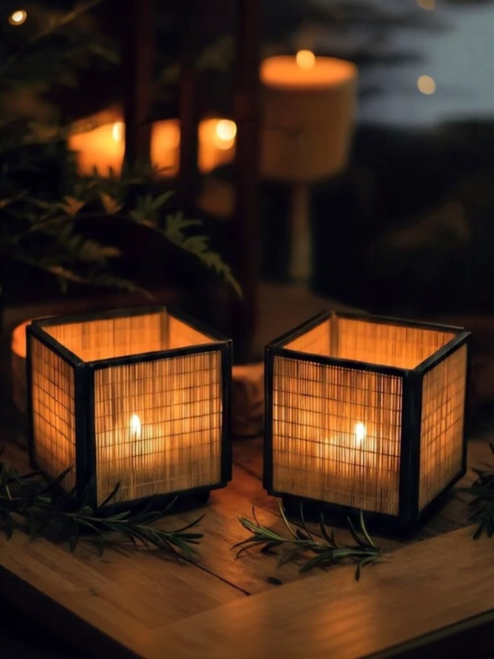 Vintage Bamboo Tea Light Candle Holders Set of 2 | Boho Zen Decor